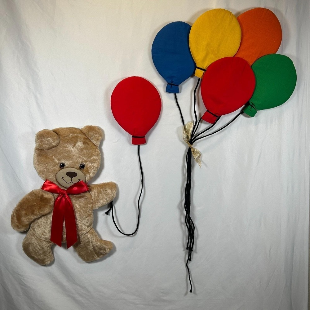 Vintage Nursery Room Balloons Bear Quilted Padded Fabric Wall Circus Decor 80s